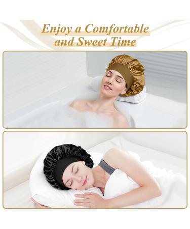 Satin Silk Bonnet Set for Curly Hair - 2pcs Black Gold Sleep Caps for Women - Buy Online on GoSupps.com