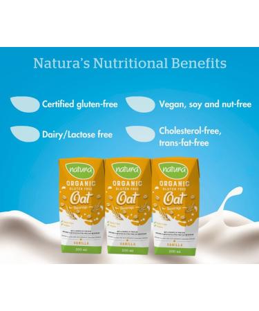 NATURA Mini Vanilla Oat Milk - Organic & Gluten Free - Dairy Free - Vegan - Shelf Stable - Plant Based Beverage - Non-GMO - Perfect for Lunch Box - Made in Canada | 200ml (Pack of 3) Vanilla - Oat - Buy Online on GoSupps.com