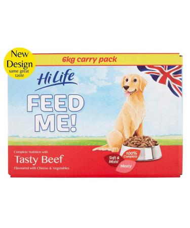 HiLife FEED ME! - Complete Dry Dog Food - Tasty Beef Cheese Vegetables - Soft Moist & Meaty 6kg Single Beef Cheese and Fresh Vegetables 6 kg (Pack of 1)