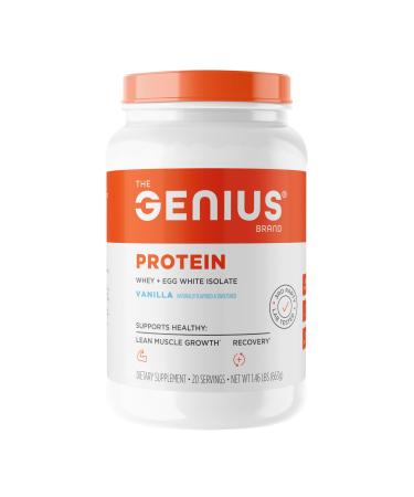 Genius Protein Powder, Vanilla - Dual Protein Blend with Improved Whey Isolate & Natural Egg White for Lean Muscle Building for Men & Women - Grass-Fed Pre & Post Workout Meal Replacement Shake Vanilla 1.39 Pound (Pack of 1)