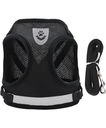 Premium Reflective Soft Padded Dog Harness & Cat Dishes for Small Pets - Air-Mesh Leash Included Adjustable Fit (35-39cm) - Black - Buy Online on GoSupps.com