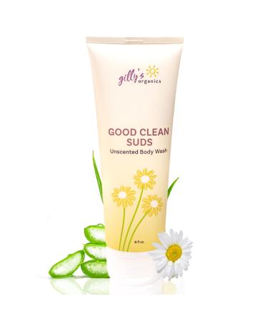 Natural Body Wash Organic Unscented by Gilly s Organics With Hydrating Rich Foam - Gentle Fragrance-Free SLS Free 2-in-1 Bath Shower Gel & Shampoo with Aloe for Sensitive or Dry Skin 8 fl oz
