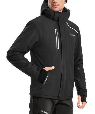 Ewedoos Wind-stopping Waterproof Ski Jacket Men Winter Snow Jacket for Men Snowboard Jacket Men with Detachable Hood Black Large