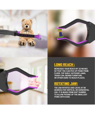SLAH 26 Folding Long Reacher Grabber Tool - Heavy Duty Trash Picker Grabber for Kids - Rotating Jaw Handheld Mobility Aid - 26 Inches, Pink - Buy Online on GoSupps.com