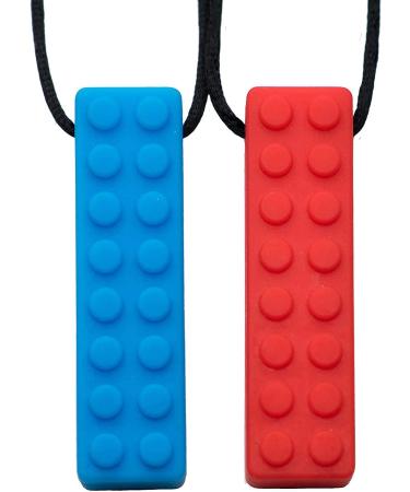 Tilcare Chew Chew Sensory Necklace Best for Kids or Adults That Like Biting or Have Autism Perfectly Textured Silicone Chewy Toys - Chewing Pendant for Boys & Girls - Chew Necklaces Blue and Red