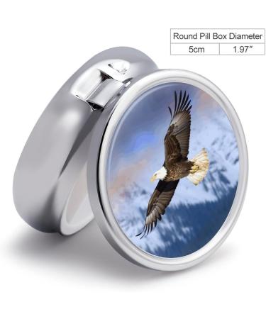 Round Bald Eagle Flying Print 3-Compartment Pill Box | Decorative Metal Portable Organizer | International Shipping Available - Buy Online on GoSupps.com