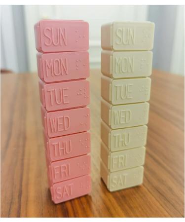 2 Pack AM PM Pill Organizer with Braille, 7 Day Pill Case for Vitamins and Supplements - Pink + Beige - Buy Online on GoSupps.com