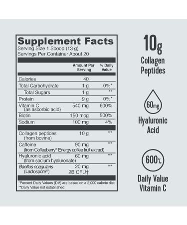 Vital Proteins Morning Get Up and Glow Collagen Peptides Powder with 90mg Caffeine, Vitamin C, Biotin, Hyaluronic Acid - Peach Mango 9.3oz - Energizing Supplement - Buy Online on GoSupps.com