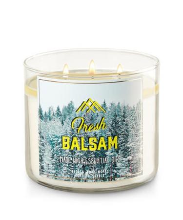 Bath and Body Works White Barn Fresh Balsam 3 Wick Candle Made With Essential Oils 14.5 Ounce