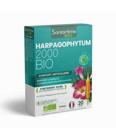 Harpagophytum Bio 2000 - Painful joints Flexibility Mobility - Highly dosed food supplement - 2000mg/day - 20 ampoules - Made In France - Vegan - Santarome Bio