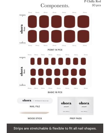 ohora P Chilly Red Semi Cured Gel Nail Strips - Salon-Quality, Long Lasting, Easy to Apply & Remove | Works with Any Nail Lamps - Includes Prep Pads, Nail File & Wooden Stick - Buy Online on GoSupps.com