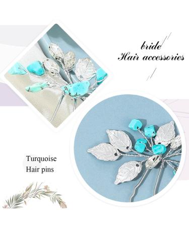 Earent Turquoise Leaf Crystal Wedding Hair Pins - Bridal Hair Accessories for Women and Girls (Pack of 2) - Buy Online on GoSupps.com