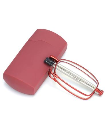 LANOMI Folding Reading Glasses Mini Women Men Foldable Blue Light Filter Reading Aid Metal Compact Glasses with Case Red 1.75 Diopters