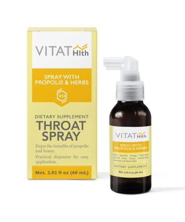 VITAT Propolis Throat Spray with Honey and Herbs 2.02 Fl Oz - Supports Healthy Immune Response* - Natural Ingredients Convenient applicator - Additive Free (Adult) 2.02 Fl Oz (Pack of 1) Adult