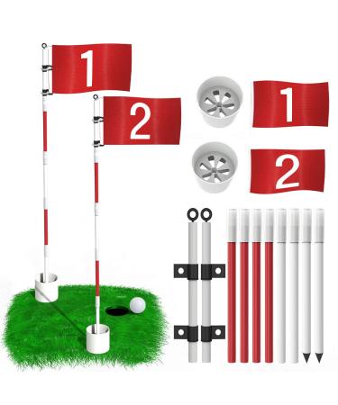 THIODOON Golf Flagstick 6ft Golf Flag and Cup for Yard Pro Detachable Golf Hole Cup and Flag for Driving Range Backyard Upgrade Anti-Rust Glass Fiber 5-Section Design with Connectors Flagstick Set -2 Pack