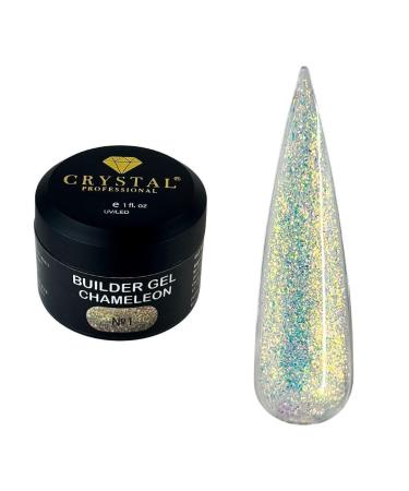 Crystal Professional Gel Builder - 50 ml - Gel Nails - Glitter Chameleon Effect and Medium Consistency - Builder Gel for Creative Sculpting and Strengthening - UV Gel - Blue Glitter 001