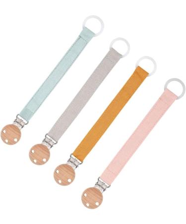 OKwife Natural Wooden Pacifier Clips | Baby Pacifier Holders Made of Cotton & Linen | International Shipping Available - Buy Online on GoSupps.com