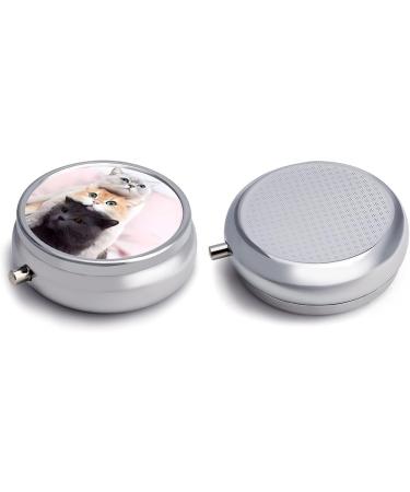 Travel Pill Box with Cat Print - 3 Compartment Portable Pill Organizer for Purse & Pocket - Buy Online on GoSupps.com