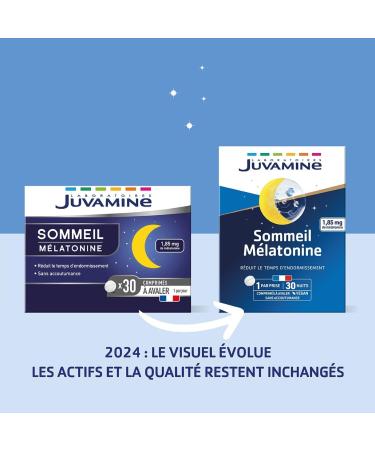 JUVAMINE - Sleep Melatonin - 1.85mg Melatonin - Reduces Sleeping Time - No Addiction - Time Difference - Rest - 1 Month Program - 30 Tablets - Made in France - Buy Online on GoSupps.com