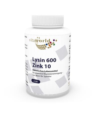 Vita World L-Lysine 600mg + Zinc 120 Vegetarian Capsules Made in Germany