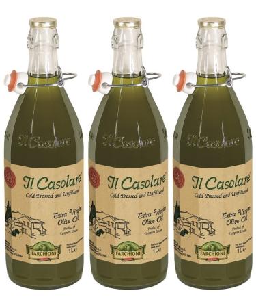 Farchioni Il Casolare - Extra Virgin Italian Olive Oil 3 Litre (1 Litre Pack of 3) | Cold Pressed & Unfiltered C. Extra Virgin Olive Oil - 3 x 1L
