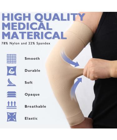 CASMON Lymphedema Compression Arm Sleeve 20-30 mmHg - Full Arm Support for Men and Women - X-Large Beige - Medical Grade Brace for Tendonitis, Pain Relief, and Sports Protection - Buy Online on GoSupps.com