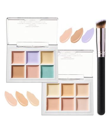 12 Colors Correcting Concealer Contour Makeup Palette 6 in 1 Color Corrector Palette Highlighting Concealer Palette Contouring Liquid Foundation Makeup Kit with Brush(2PCS)