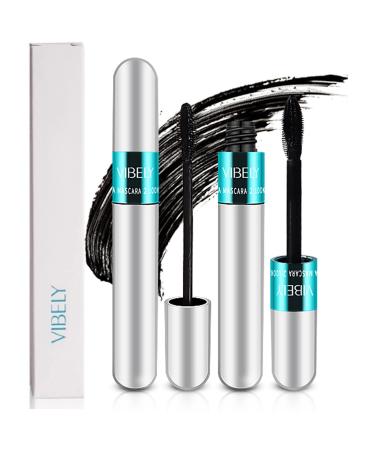 2 Pack 2 in 1 Mascara 5x Longer Waterproof Lash Cosmetics Natural Lengthening and Thickening Effect No Clumping Superstrong Magic 4d Silk Fiber For Vibely Mascara Makeup (2 Pack) Pack of 2