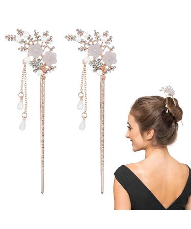 2 pieces of rhinestones pearls flower hairstick chinese hair chopsticks vintage tormented hairpin chignon pin eating sticks hair styling hair production accessories (white)