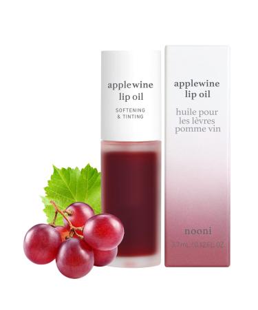 NOONI Korean Lip Oil - Applewine | with Apple Seed Oil  Lip Stain  Moisturizing  Volumizing  and Tinting for Dry Lips  0.12 Fl Oz (Deep Red) 07 Applewine