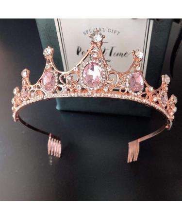 Girls Crystal Tiara Crown With Comb Women Princess Headband Gift for Carnival Headdress Fancy Dress Costume Wedding Prom Birthday Christmas Party Pageant Hair Accessories Jewelry Pink - Buy Online on GoSupps.com