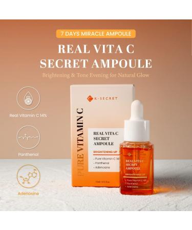 KSECRET Real Vita C Ampoule 15ml - Korean Skincare for Brightening & Pigmentation Care | 14% Pure Vitamin C - Buy Online on GoSupps.com