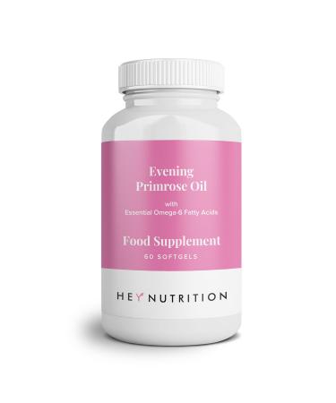 Hey Nutrition Evening Primrose Oil - Essential Omega-6 Fatty Acids & Linoleic Acid - Healthy Skin Hair Immune & Menstruation Support - Non-GMO & Pesticide-Free - 60 Softgels