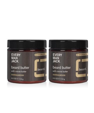 Every Man Jack Beard Butter- Subtle Sandalwood Fragrance - Rejuvenates, Hydrates, and Styles Dry, Unruly Beards While Relieving Itch - Naturally Derived with Cocoa Butter and Shea Butter - 4-ounce - Twin Pack
