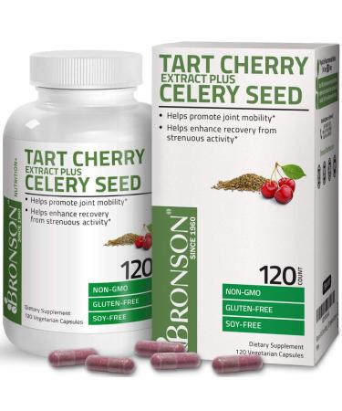 Bronson Tart Cherry Extract + Celery Seed Capsules - Powerful Uric Acid Cleanse Joint Mobility Support & Muscle Recovery Supplement - Non GMO Formula 120 Vegetarian Capsules Unflavoured 120 Count (Pack of 1)
