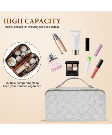 Aucuu Large Capacity Travel Cosmetic Bag for Women Girls PU Leather Waterproof Layered Storage Makeup Bag with Handle Portable Travel Organizer (Checkered White) #14 White-14 - Buy Online on GoSupps.com