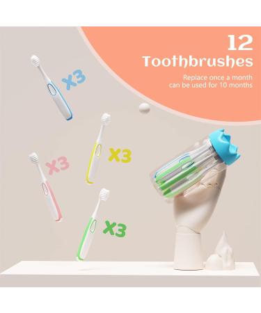 12-Pack Kids Toddler Extra Soft Toothbrushes for Delicate Teeth & Gums | Ages 2+ | Boy & Girl Toothbrush Set in Pink, Yellow, Blue, Green - Buy Online on GoSupps.com