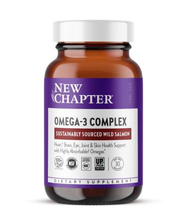 New Chapter Omega-3 Complex 1000mg Softgels Fish Oil Supplement Wild Alaskan Salmon for Heart Brain Eye Joint & Skin Health Support - 30 Count
