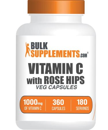 BulkSupplements.com Vitamin C with Rose HIPS Capsules - Ascorbic Acid Supplemnet Rose HIPS for Immune Support - Vegan 2 Capsules per Serving (1000mg) 360 Count (Pack of 1)