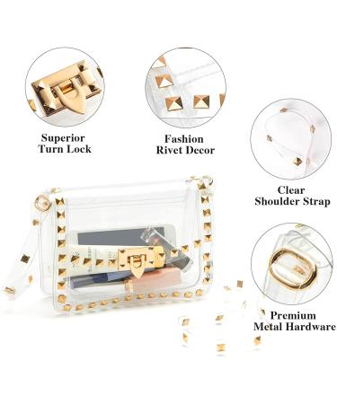 Clear Crossbody Bag Stadium Approved - COROMAY Fashion Rivet Decor - Gold Clear Purse for Women - Buy Online on GoSupps.com