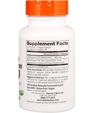 High Absorption CoQ10 400mg | 60 Vgc | Doctors Best | Boost Energy & Heart Health - Buy Now - Buy Online on GoSupps.com