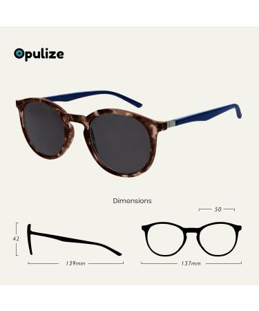 Opulize Met Sunderer Glasses - Slim Round Frame Spring Hinges Scratch-Resistant UV400 Tinted Lens - Unisex - +1.50 Diopter - Brown Tortoise & Dark Blue Arms - Buy Online on GoSupps.com