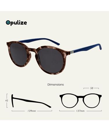 Opulize Met Sunderer Glasses - Slim Round Frame Spring Hinges Scratch-Resistant UV400 Protection Tinted Lens +3.00 Dioptries - Unisex Brown Tortoise & Dark Blue Arms - Buy Online on GoSupps.com