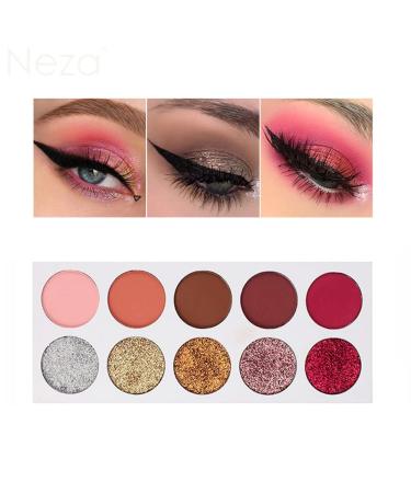 Waterproof Eyeshadow Palette - 10 Highly Pigmented Colors & Pressed Glitters | Long-Lasting Shimmery Matte Shades for Stunning Eyes - Buy Online on GoSupps.com