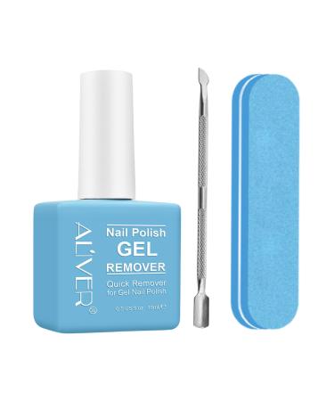 ALIVER Gel Nail Polish Remover Professional for Nails with Cuticle Pusher Tool Remove Gel Polish Don't Hurt Nails in 2-4 Minutes No Need for Foil Soaking or Wrapping Safe and Quick DIY 15ml
