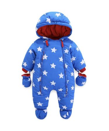 Brand New JiAmy Baby Boys Winter Hooded Romper Snowsuit with Gloves Booties Cotton Jumpsuit Outfits White C 3-6 Months - Fashion
