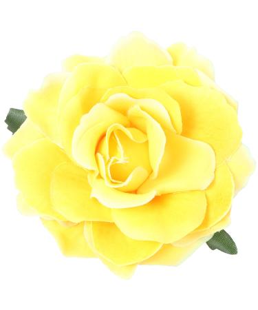 Frcolor Artificial Big Rose Flower Hairpin Hair Clips Flower Brooch for Women Party (Yellow)