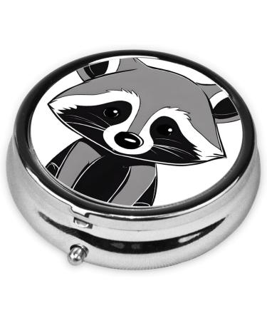 Cartoon Cute Raccoon Mini Round Pill Box - 3 Compartment Portable Pill Organizer for Travel Home & Office - Buy Online on GoSupps.com