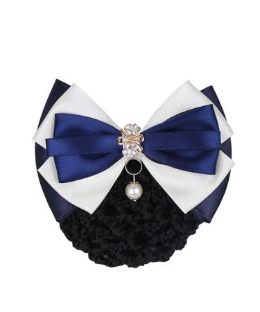 JIHUOO Women Bow Hair Net Hair Clip Bun Cover Hair Clip with Hair Net White Blue