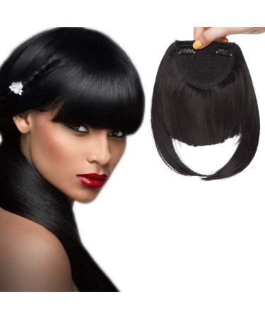 SEGO 2 Clips Pony Hairpiece Extensions Fringe Bangs One Piece In Front Hair Extension Straight Like Real Hair Dark Black